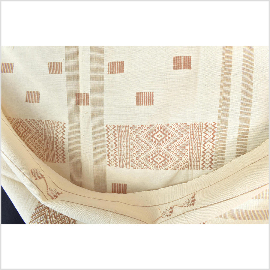 Natural dye, huge, tribal ethnic Naga blanket, minimal neutral natural cream gold, handwoven cotton throw boho Thai Burma India elephant ii212