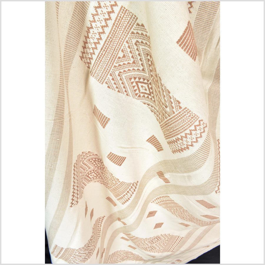 Natural dye, huge, tribal ethnic Naga blanket, minimal neutral natural cream gold, handwoven cotton throw boho Thai Burma India elephant ii212
