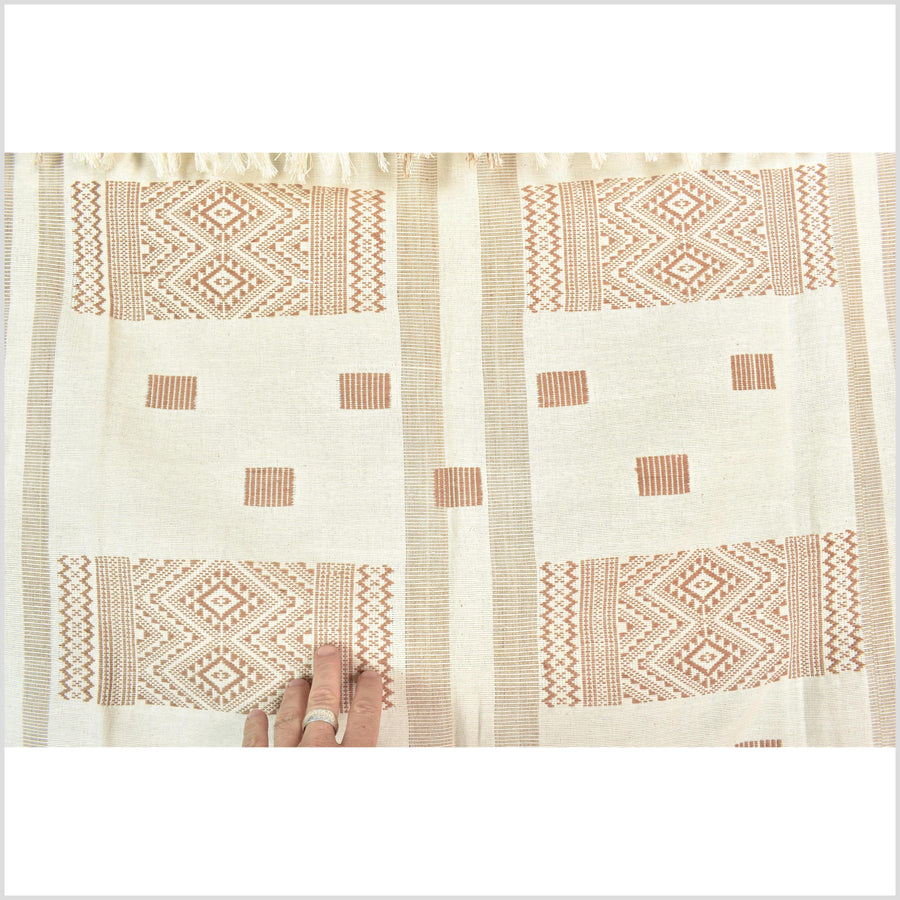 Natural dye, huge, tribal ethnic Naga blanket, minimal neutral natural cream gold, handwoven cotton throw boho Thai Burma India elephant ii212
