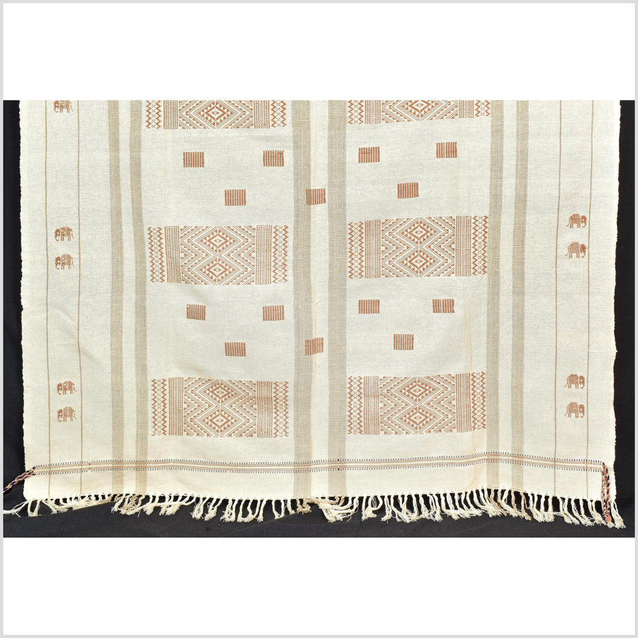 Natural dye, huge, tribal ethnic Naga blanket, minimal neutral natural cream gold, handwoven cotton throw boho Thai Burma India elephant ii212