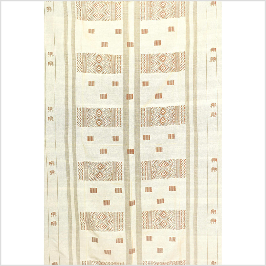 Natural dye, huge, tribal ethnic Naga blanket, minimal neutral natural cream gold, handwoven cotton throw boho Thai Burma India elephant ii212
