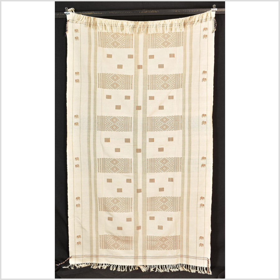 Natural dye, huge, tribal ethnic Naga blanket, minimal neutral natural cream gold, handwoven cotton throw boho Thai Burma India elephant ii212
