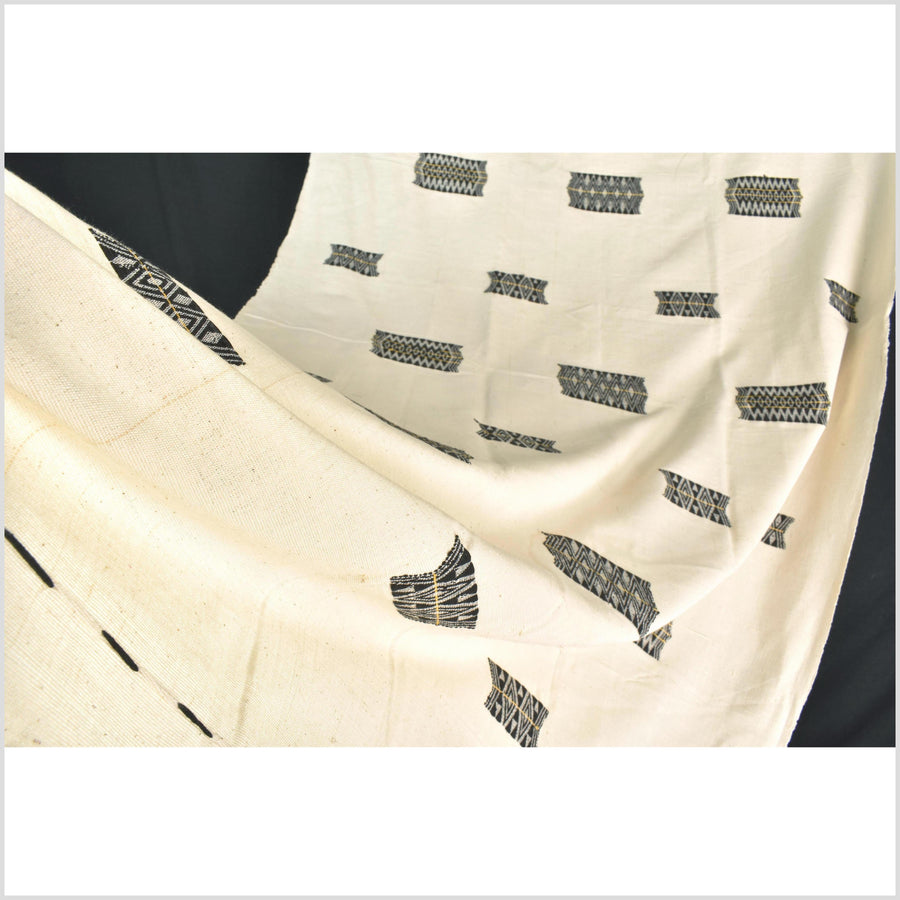 Tribal ethnic Naga tattoo blanket, minimal neutral cream black, handwoven cotton throw boho Thailand Burma India tapestry ii213