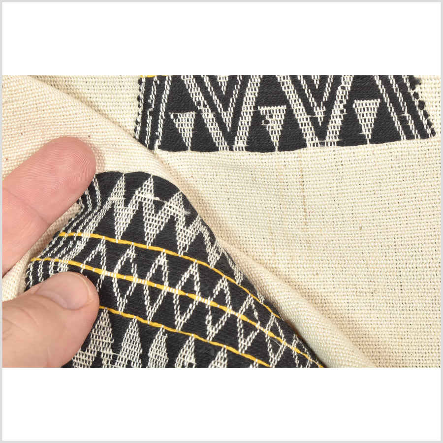 Tribal ethnic Naga tattoo blanket, minimal neutral cream black, handwoven cotton throw boho Thailand Burma India tapestry ii213