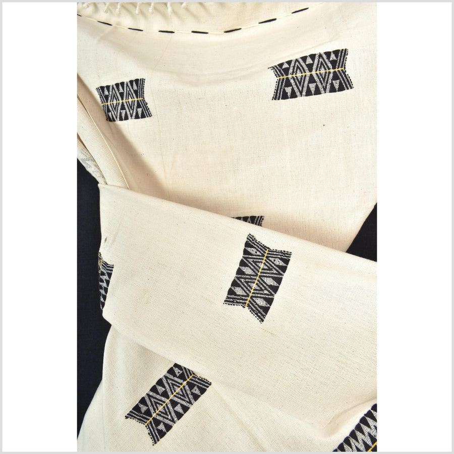Tribal ethnic Naga tattoo blanket, minimal neutral cream black, handwoven cotton throw boho Thailand Burma India tapestry ii213