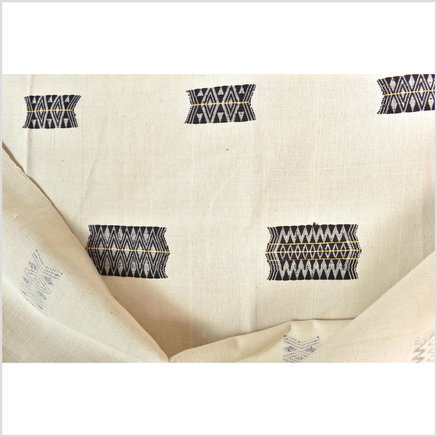 Tribal ethnic Naga tattoo blanket, minimal neutral cream black, handwoven cotton throw boho Thailand Burma India tapestry ii213