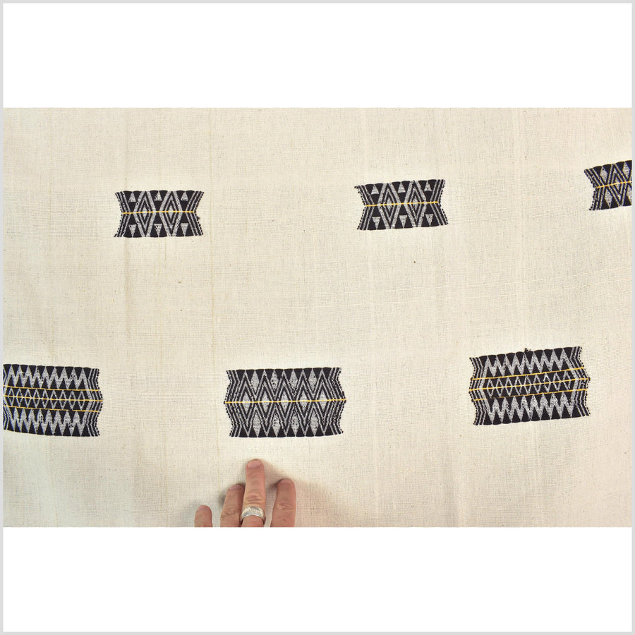 Tribal ethnic Naga tattoo blanket, minimal neutral cream black, handwoven cotton throw boho Thailand Burma India tapestry ii213