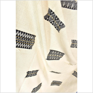 Tribal ethnic Naga tattoo blanket, minimal neutral cream black, handwoven cotton throw boho Thailand Burma India tapestry ii213