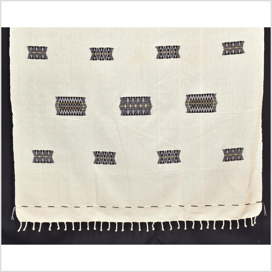 Tribal ethnic Naga tattoo blanket, minimal neutral cream black, handwoven cotton throw boho Thailand Burma India tapestry ii213
