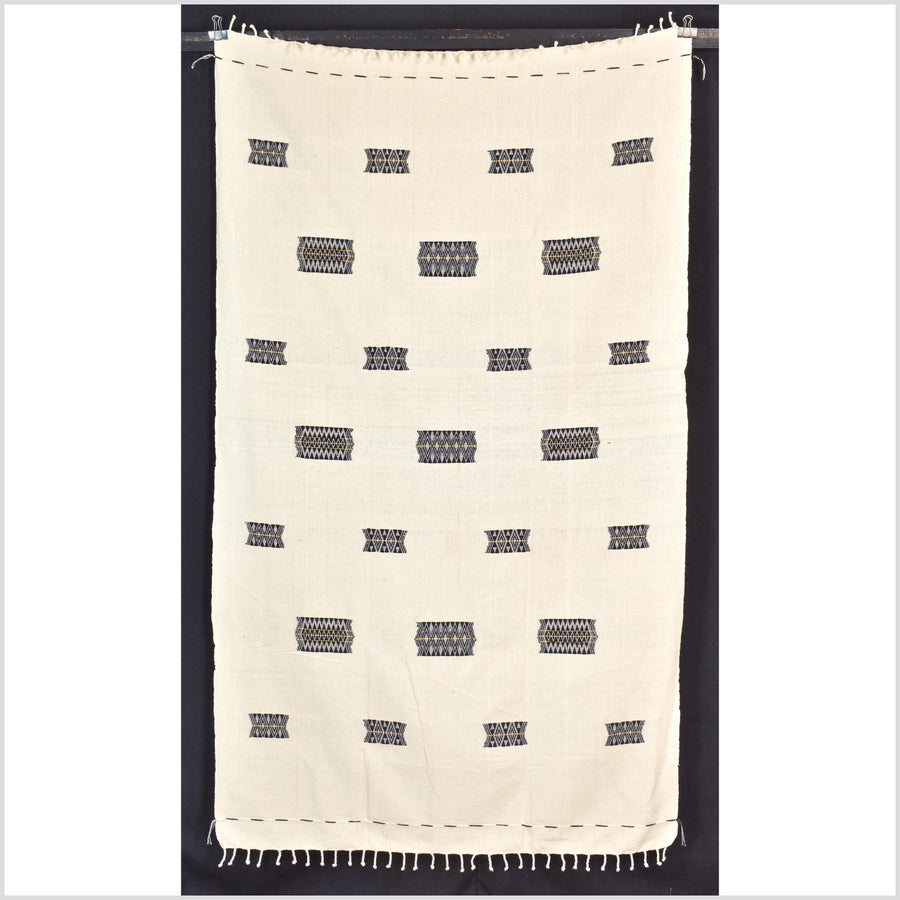Tribal ethnic Naga tattoo blanket, minimal neutral cream black, handwoven cotton throw boho Thailand Burma India tapestry ii213