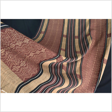 Tribal ethnic Naga geometric stripe pattern blanket, handwoven cotton throw boho Thailand Burma India tapestry ii214