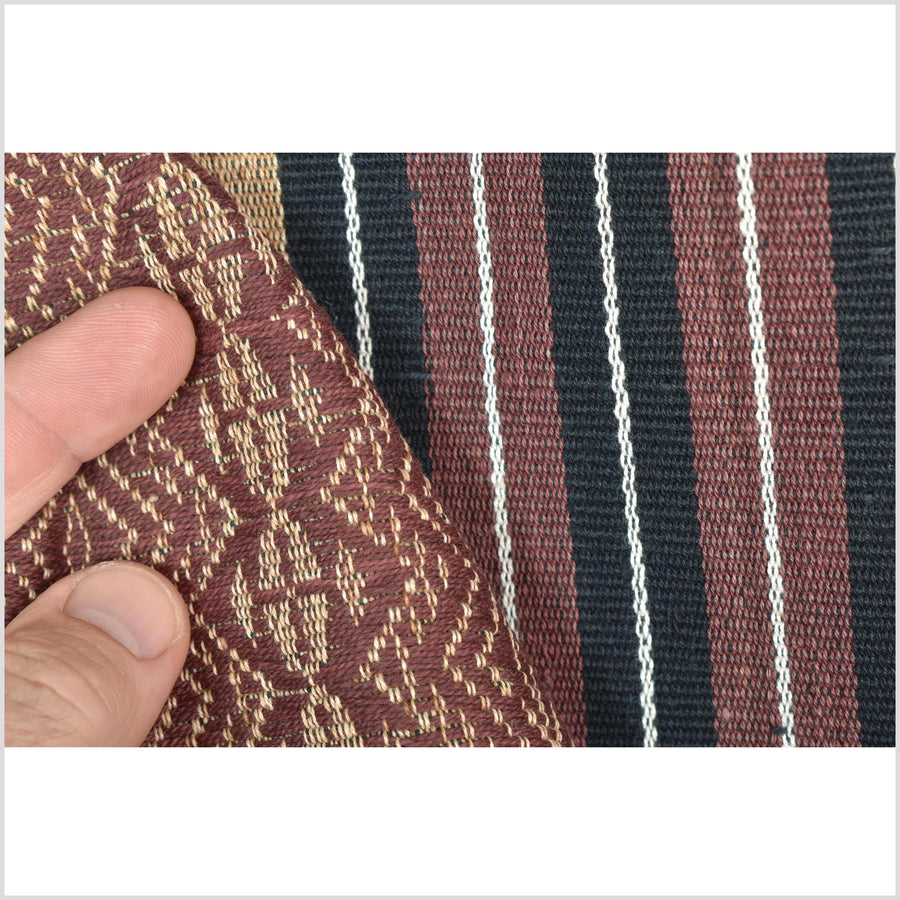 Tribal ethnic Naga geometric stripe pattern blanket, handwoven cotton throw boho Thailand Burma India tapestry ii214