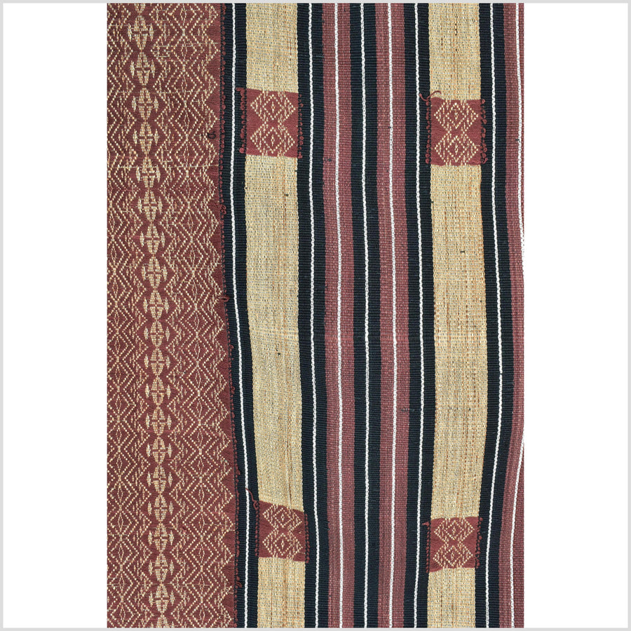 Tribal ethnic Naga geometric stripe pattern blanket, handwoven cotton throw boho Thailand Burma India tapestry ii214