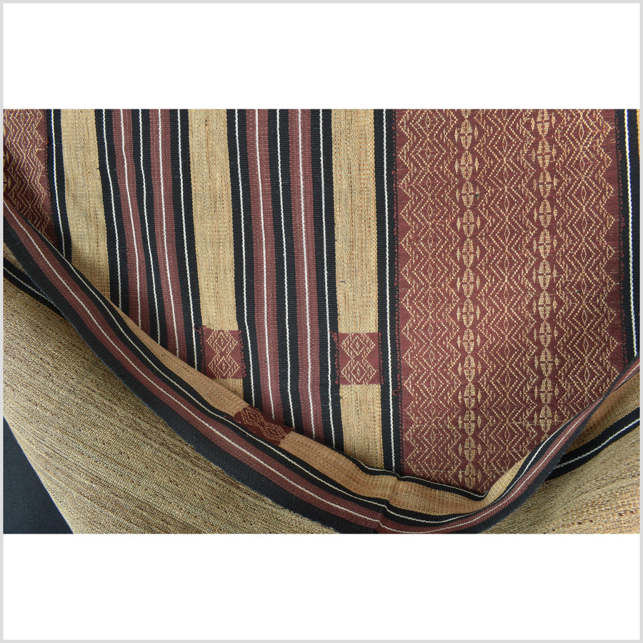 Tribal ethnic Naga geometric stripe pattern blanket, handwoven cotton throw boho Thailand Burma India tapestry ii214