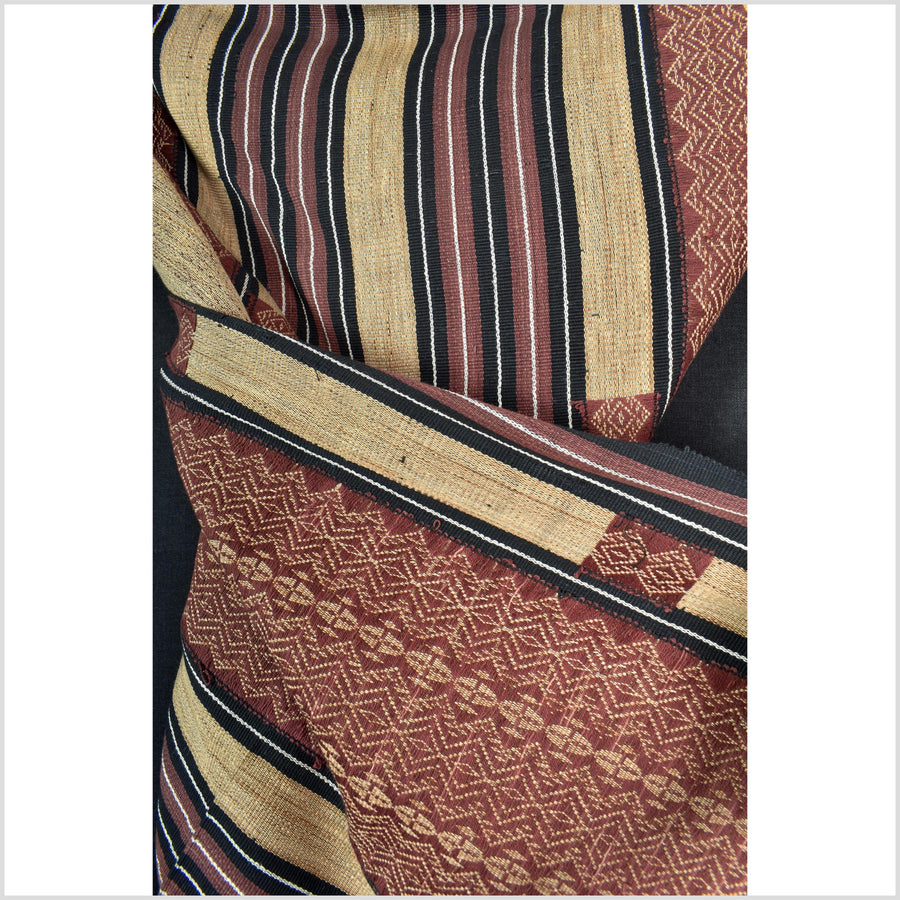 Tribal ethnic Naga geometric stripe pattern blanket, handwoven cotton throw boho Thailand Burma India tapestry ii214