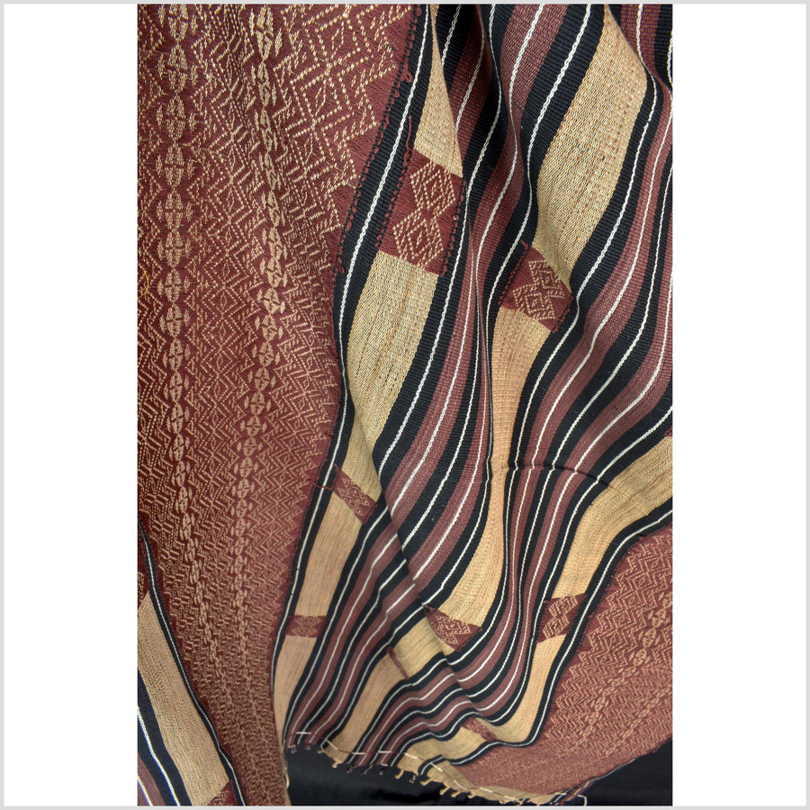 Tribal ethnic Naga geometric stripe pattern blanket, handwoven cotton throw boho Thailand Burma India tapestry ii214