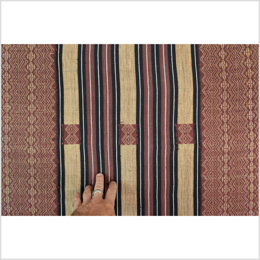 Tribal ethnic Naga geometric stripe pattern blanket, handwoven cotton throw boho Thailand Burma India tapestry ii214