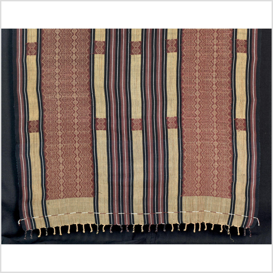Tribal ethnic Naga geometric stripe pattern blanket, handwoven cotton throw boho Thailand Burma India tapestry ii214