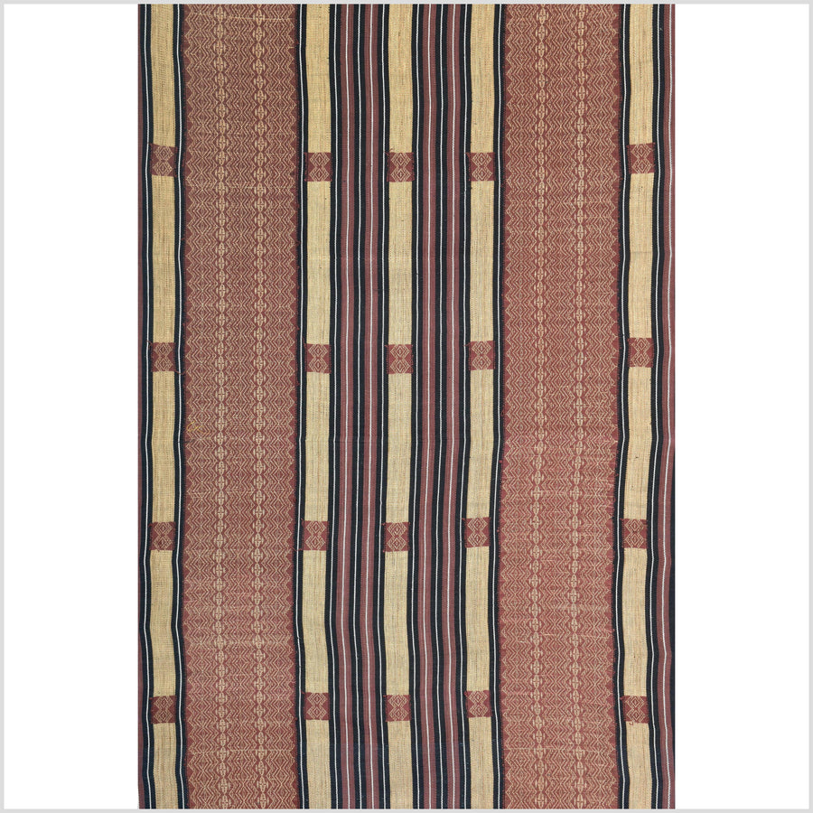 Tribal ethnic Naga geometric stripe pattern blanket, handwoven cotton throw boho Thailand Burma India tapestry ii214