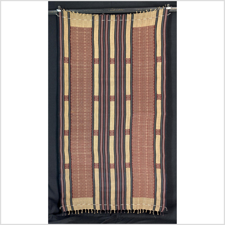 Tribal ethnic Naga geometric stripe pattern blanket, handwoven cotton throw boho Thailand Burma India tapestry ii214