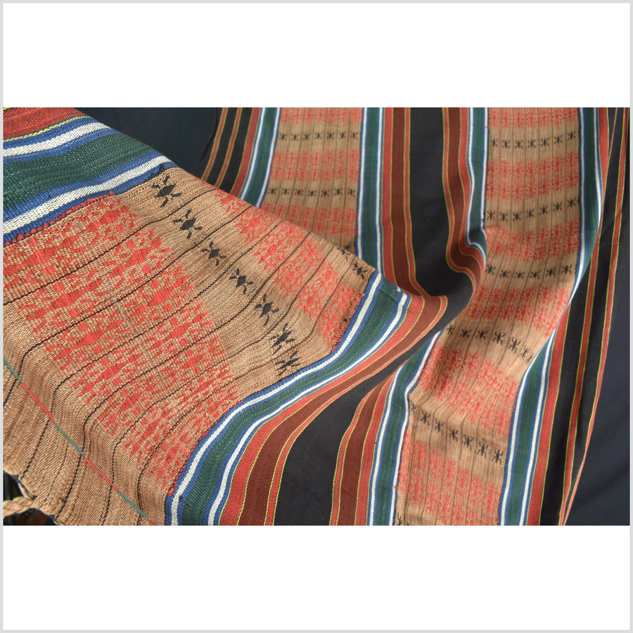 Tribal ethnic Naga geometric ant stripe pattern blanket, handwoven cotton throw boho Thailand Burma India tapestry ii215
