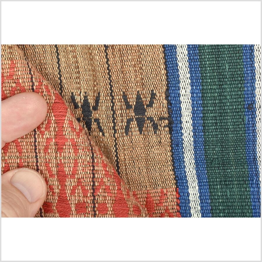 Tribal ethnic Naga geometric ant stripe pattern blanket, handwoven cotton throw boho Thailand Burma India tapestry ii215