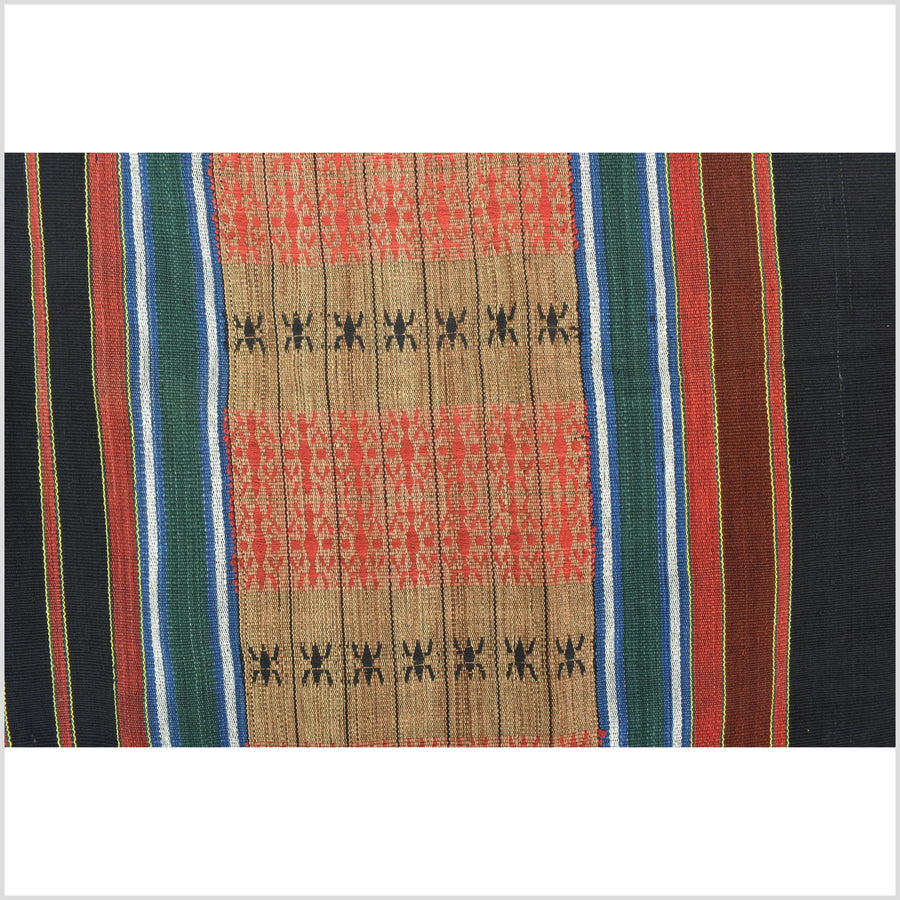 Tribal ethnic Naga geometric ant stripe pattern blanket, handwoven cotton throw boho Thailand Burma India tapestry ii215