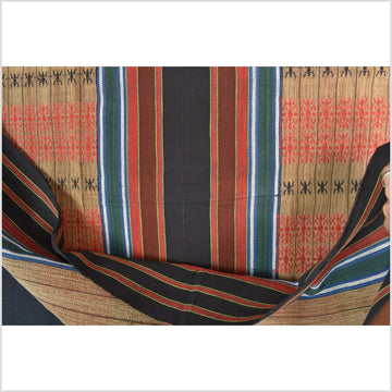 Tribal ethnic Naga geometric ant stripe pattern blanket, handwoven cotton throw boho Thailand Burma India tapestry ii215