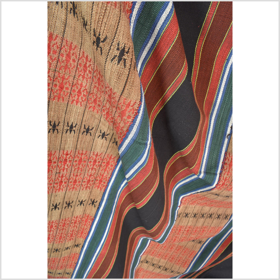 Tribal ethnic Naga geometric ant stripe pattern blanket, handwoven cotton throw boho Thailand Burma India tapestry ii215