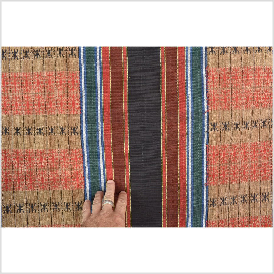 Tribal ethnic Naga geometric ant stripe pattern blanket, handwoven cotton throw boho Thailand Burma India tapestry ii215