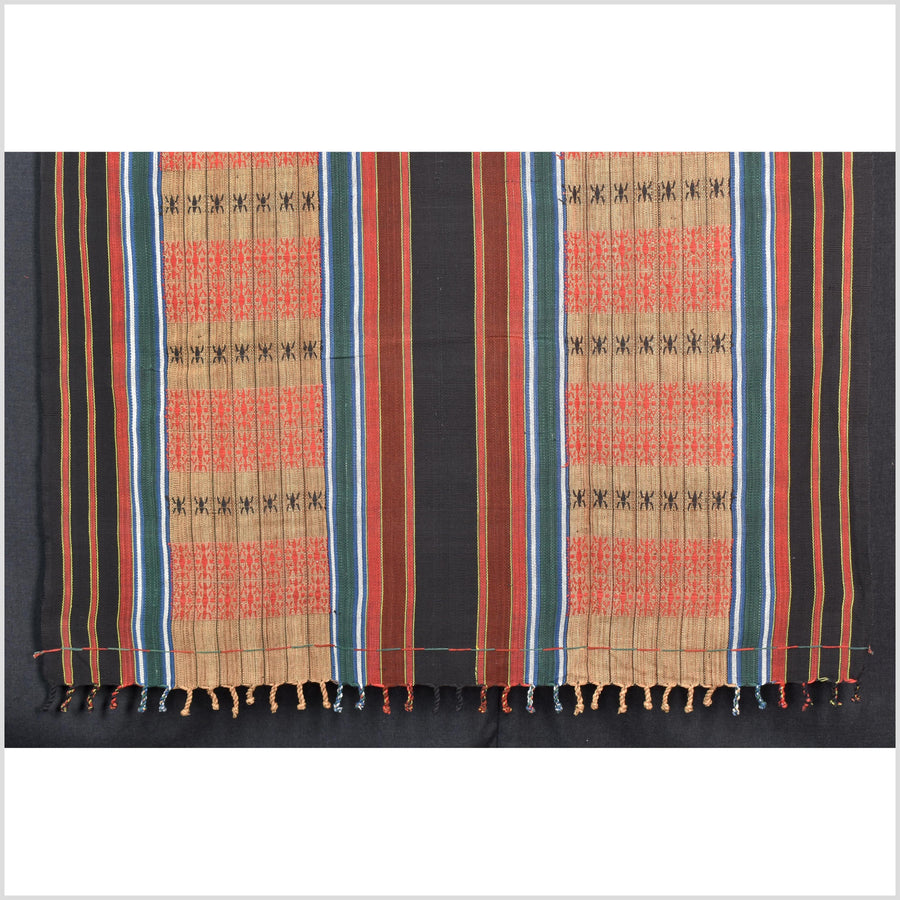 Tribal ethnic Naga geometric ant stripe pattern blanket, handwoven cotton throw boho Thailand Burma India tapestry ii215