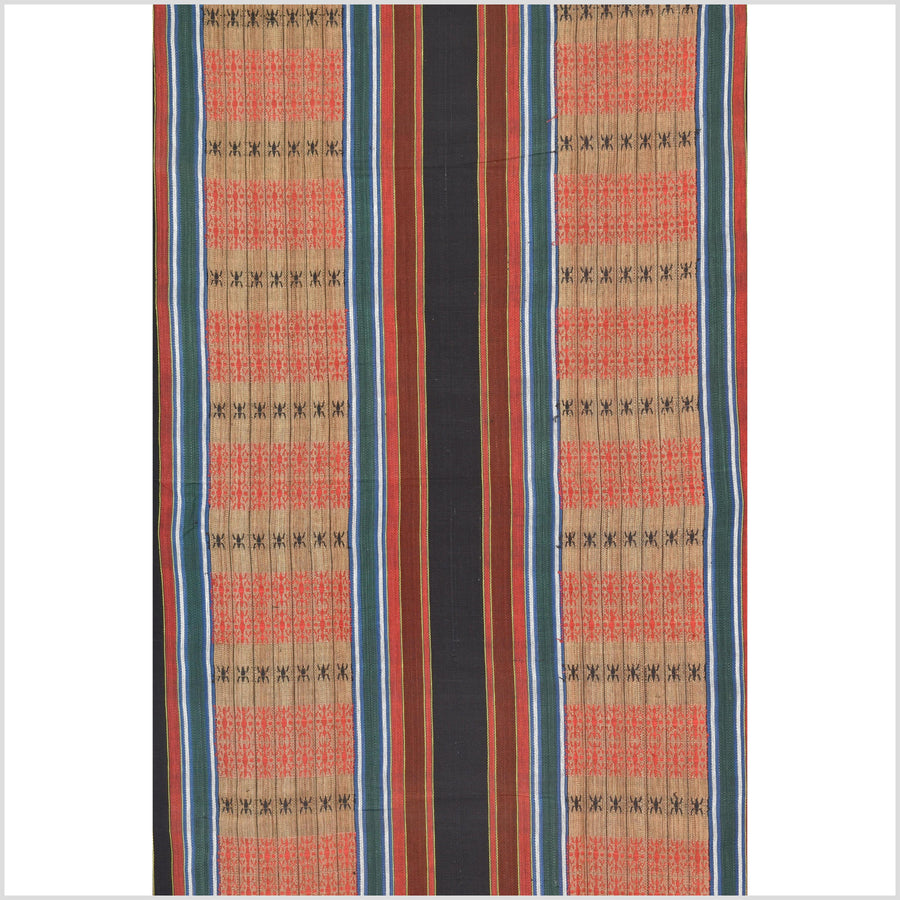 Tribal ethnic Naga geometric ant stripe pattern blanket, handwoven cotton throw boho Thailand Burma India tapestry ii215