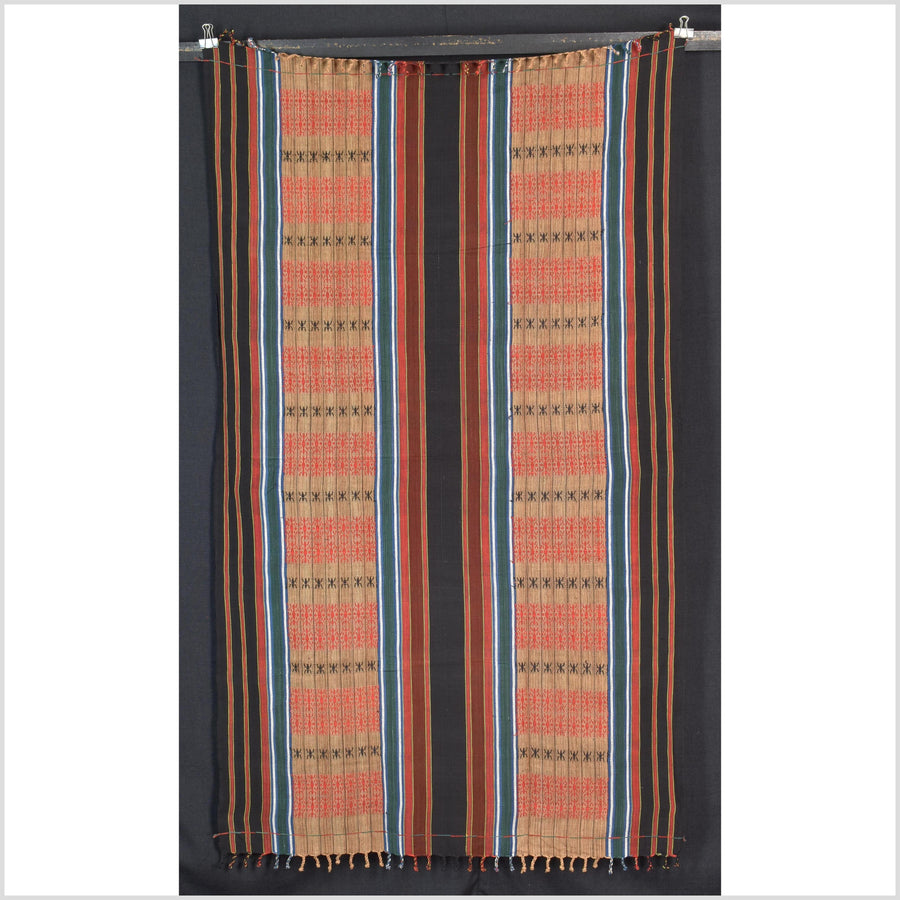 Tribal ethnic Naga geometric ant stripe pattern blanket, handwoven cotton throw boho Thailand Burma India tapestry ii215