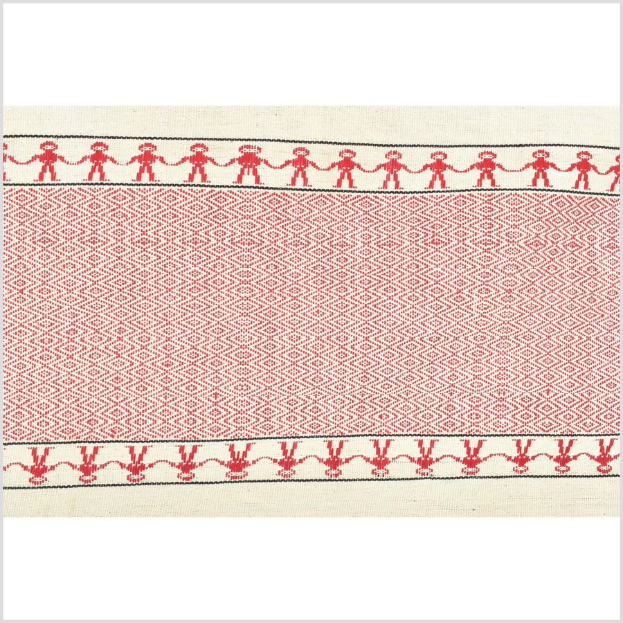 Tribal ethnic Naga geometric red cream blanket, handwoven cotton throw boho Thailand Burma India tapestry ii216