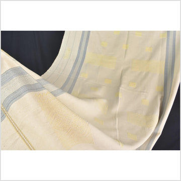 Natural dye, tribal ethnic Naga blanket, minimal neutral natural cream blue yellow, handwoven cotton throw boho Thai Burma India ii217