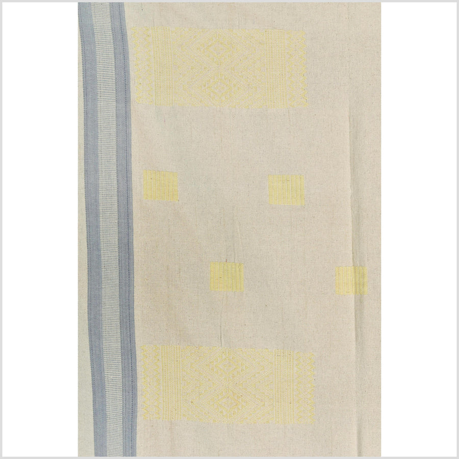 Natural dye, tribal ethnic Naga blanket, minimal neutral natural cream blue yellow, handwoven cotton throw boho Thai Burma India ii217