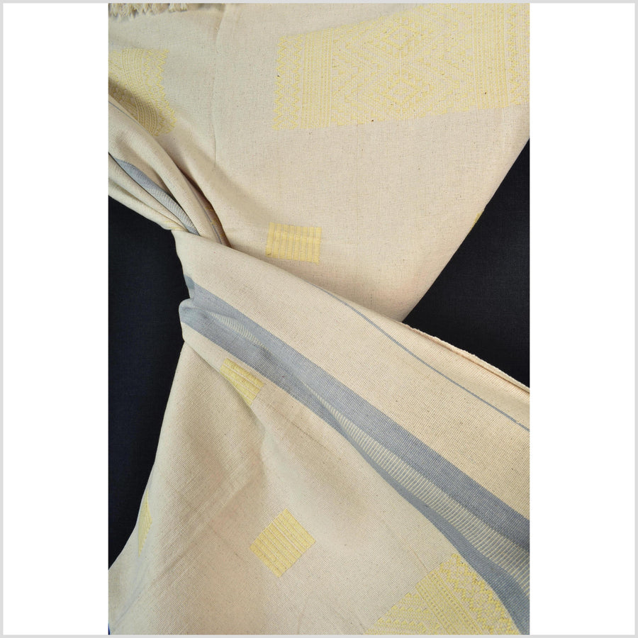 Natural dye, tribal ethnic Naga blanket, minimal neutral natural cream blue yellow, handwoven cotton throw boho Thai Burma India ii217