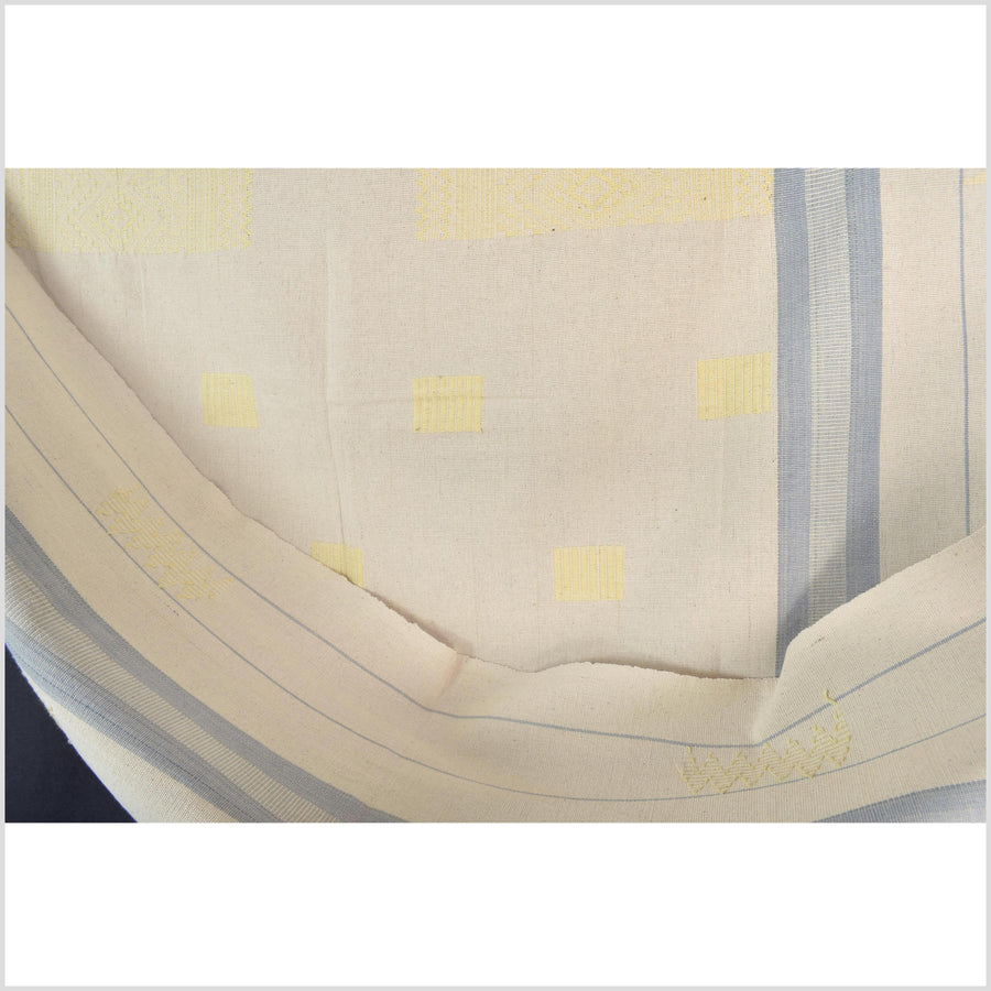 Natural dye, tribal ethnic Naga blanket, minimal neutral natural cream blue yellow, handwoven cotton throw boho Thai Burma India ii217