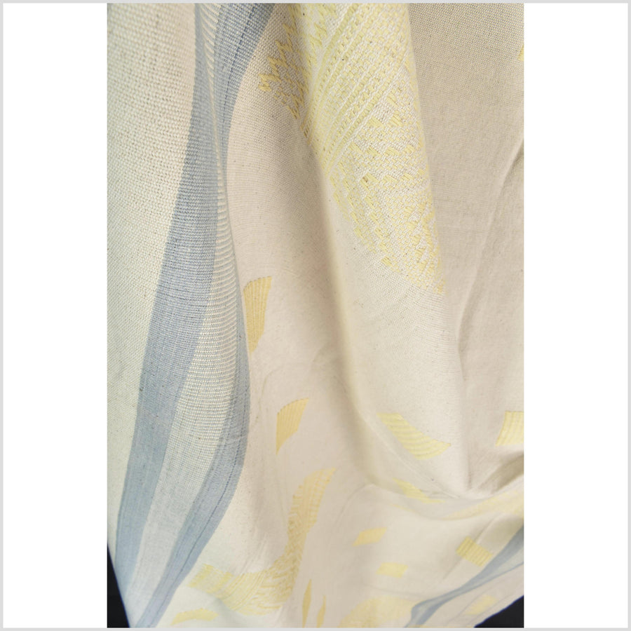 Natural dye, tribal ethnic Naga blanket, minimal neutral natural cream blue yellow, handwoven cotton throw boho Thai Burma India ii217