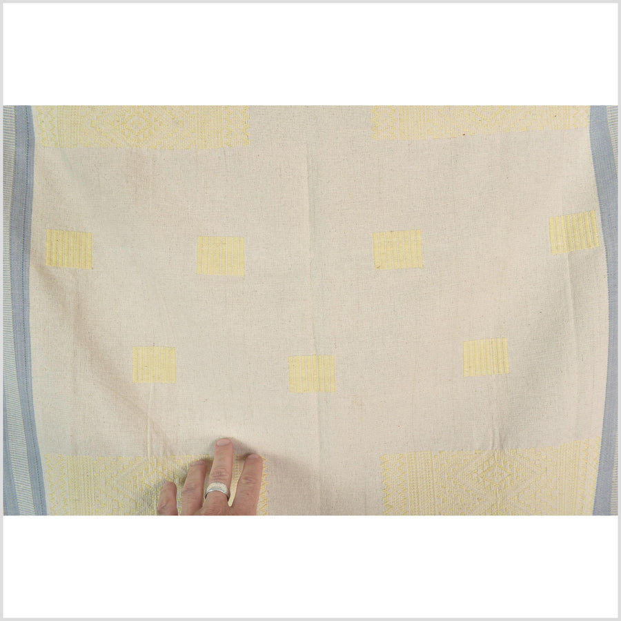 Natural dye, tribal ethnic Naga blanket, minimal neutral natural cream blue yellow, handwoven cotton throw boho Thai Burma India ii217