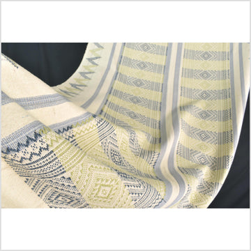 Natural dye, tribal ethnic Naga blanket, minimal neutral natural cream blue green, handwoven cotton throw boho Thai Burma India ii218