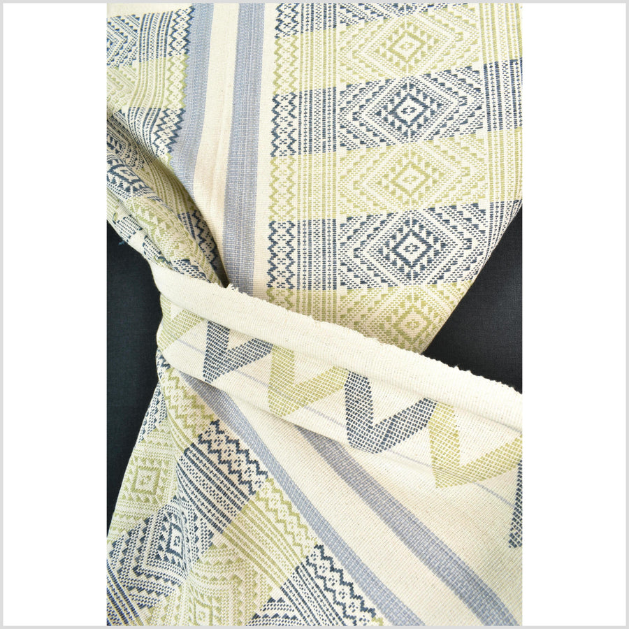 Natural dye, tribal ethnic Naga blanket, minimal neutral natural cream blue green, handwoven cotton throw boho Thai Burma India ii218