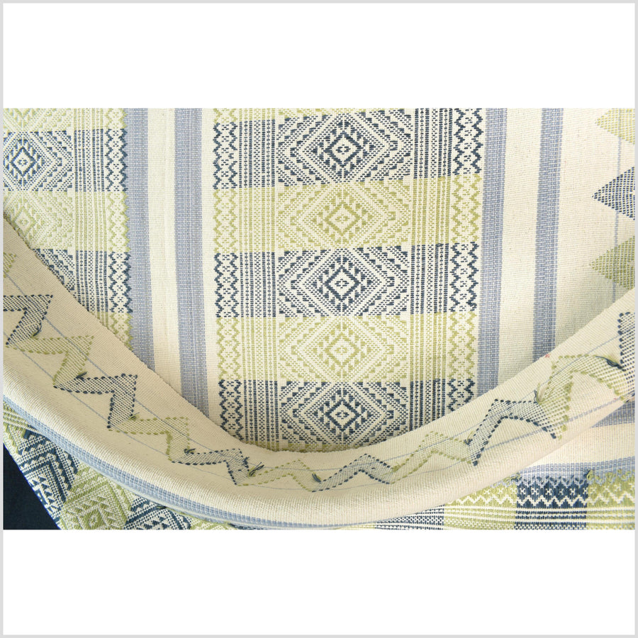 Natural dye, tribal ethnic Naga blanket, minimal neutral natural cream blue green, handwoven cotton throw boho Thai Burma India ii218