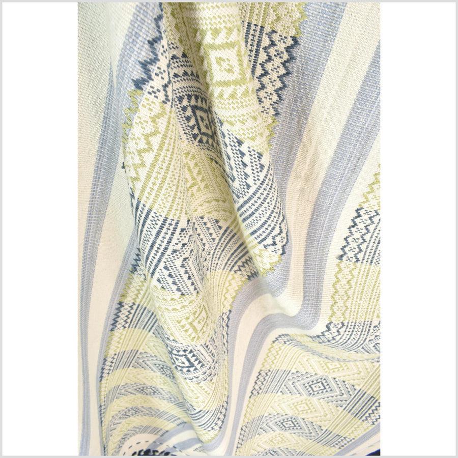 Natural dye, tribal ethnic Naga blanket, minimal neutral natural cream blue green, handwoven cotton throw boho Thai Burma India ii218