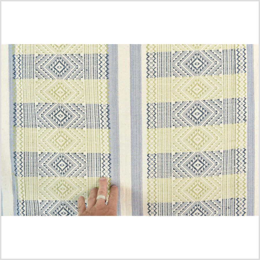 Natural dye, tribal ethnic Naga blanket, minimal neutral natural cream blue green, handwoven cotton throw boho Thai Burma India ii218