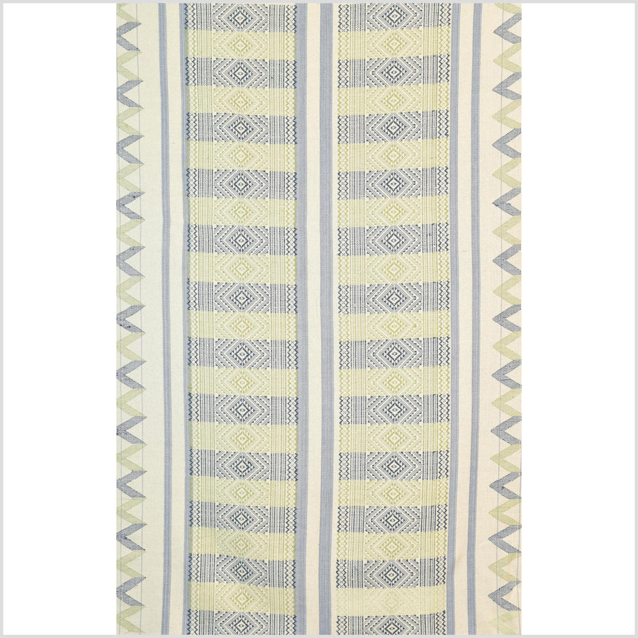 Natural dye, tribal ethnic Naga blanket, minimal neutral natural cream blue green, handwoven cotton throw boho Thai Burma India ii218