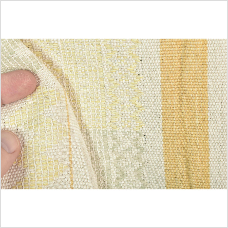 Natural dye, tribal ethnic Naga blanket, minimal neutral natural cream yellow sage, handwoven cotton throw boho Thai Burma India ii219
