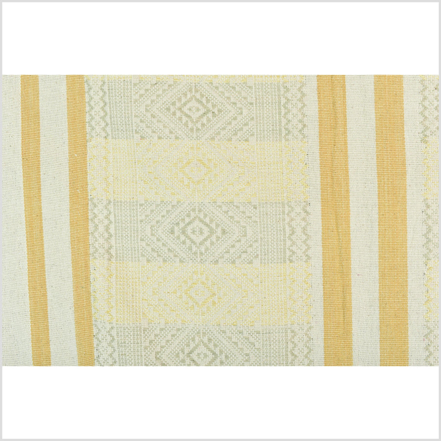Natural dye, tribal ethnic Naga blanket, minimal neutral natural cream yellow sage, handwoven cotton throw boho Thai Burma India ii219