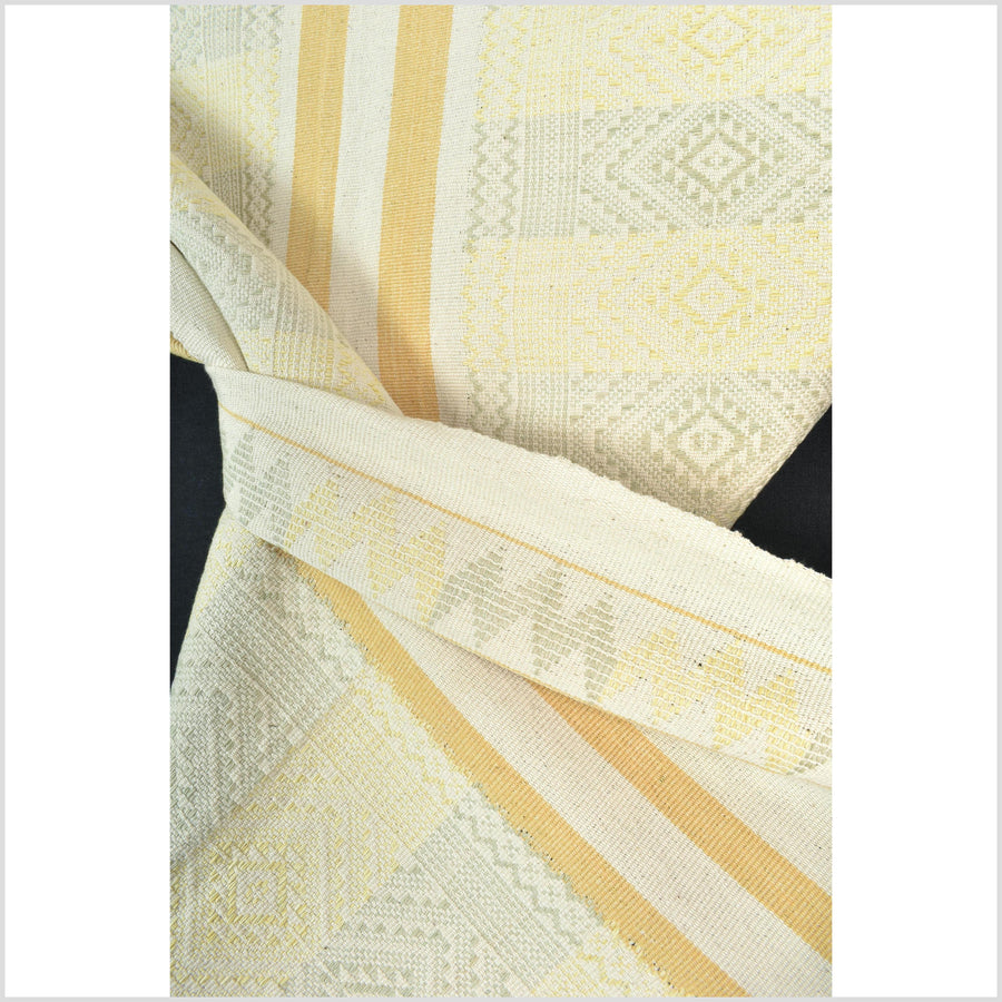 Natural dye, tribal ethnic Naga blanket, minimal neutral natural cream yellow sage, handwoven cotton throw boho Thai Burma India ii219