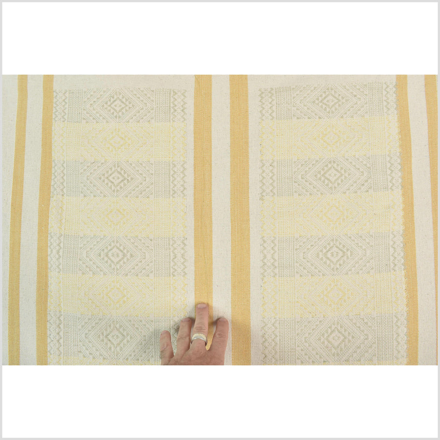 Natural dye, tribal ethnic Naga blanket, minimal neutral natural cream yellow sage, handwoven cotton throw boho Thai Burma India ii219